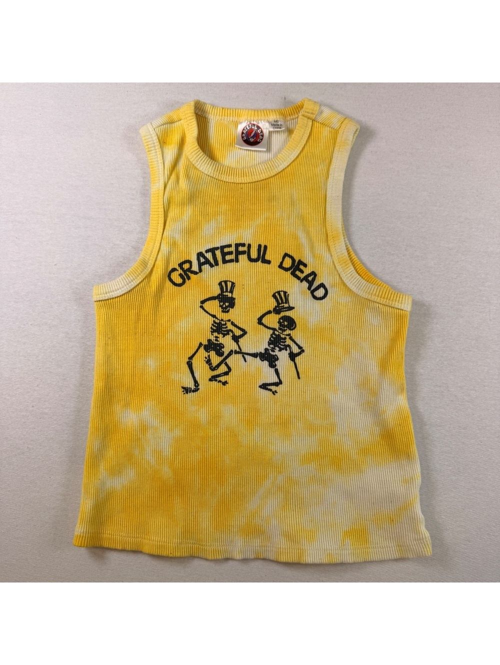 Grateful Dead Yellow Tie Dye Ribbed Crop Tank Top Medium